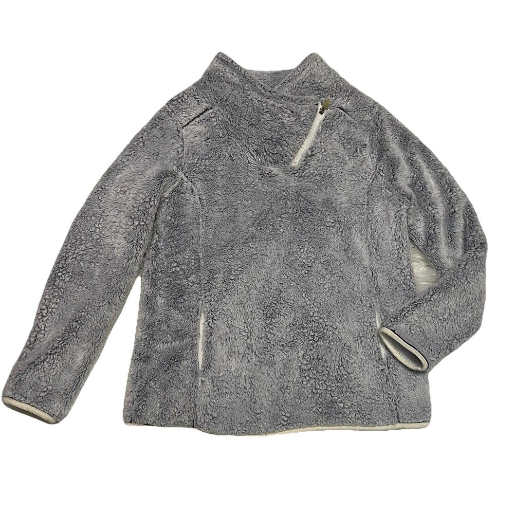 St. Johns Bay Fleece Pullover Quarter Zip Womens Sz M Faux Fur Gray Soft Cozy - Picture 1 of 13